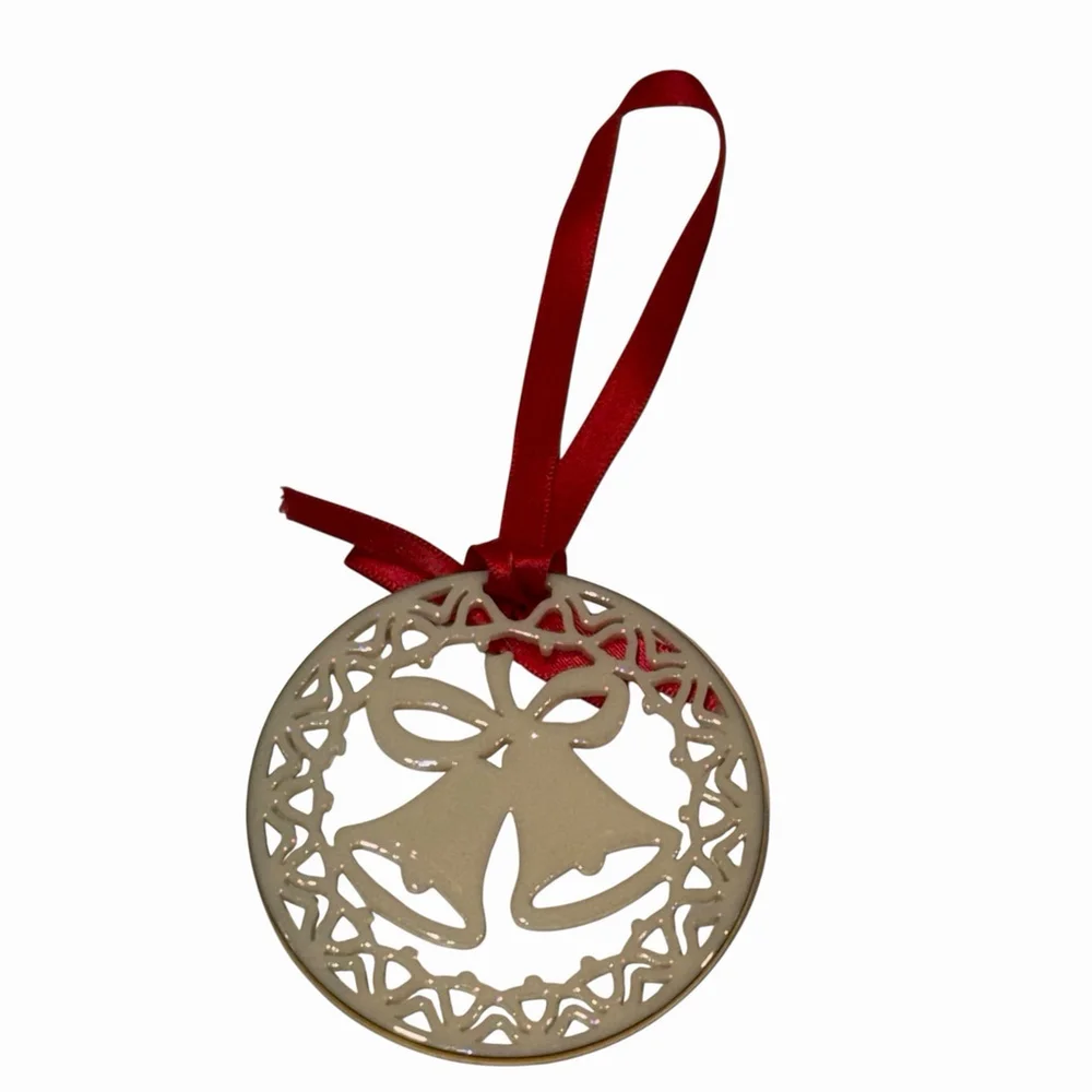Lenox Porcelain CHRISTMAS BELLS Ornament Pierced‎ Edges Gold Trim Vintage No Box
